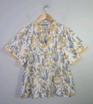 Callie Mac L Short Sleeve Ruffle Lace Floral Top Shirt